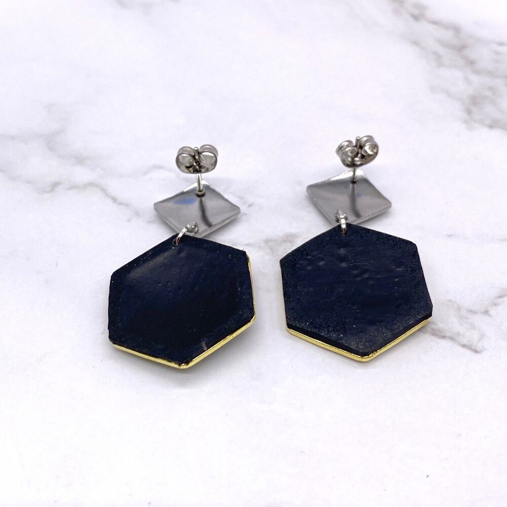 Black Holographic Celestial Crescent Moon Dangle Stud Earrings - Picture 15 of 15